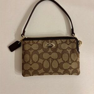 Coach Tan and Brown Signature Wristlet